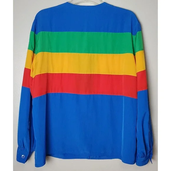 Vintage Lilli Ann Rainbow‎ Striped Button Long Sleeve Blouse Union Maximalist - Picture 2 of 9